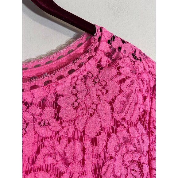 Isaac Mizrahi Top Women L Pink Floral Lace Feminine Ballerina Coquette Fringe - Picture 5 of 11